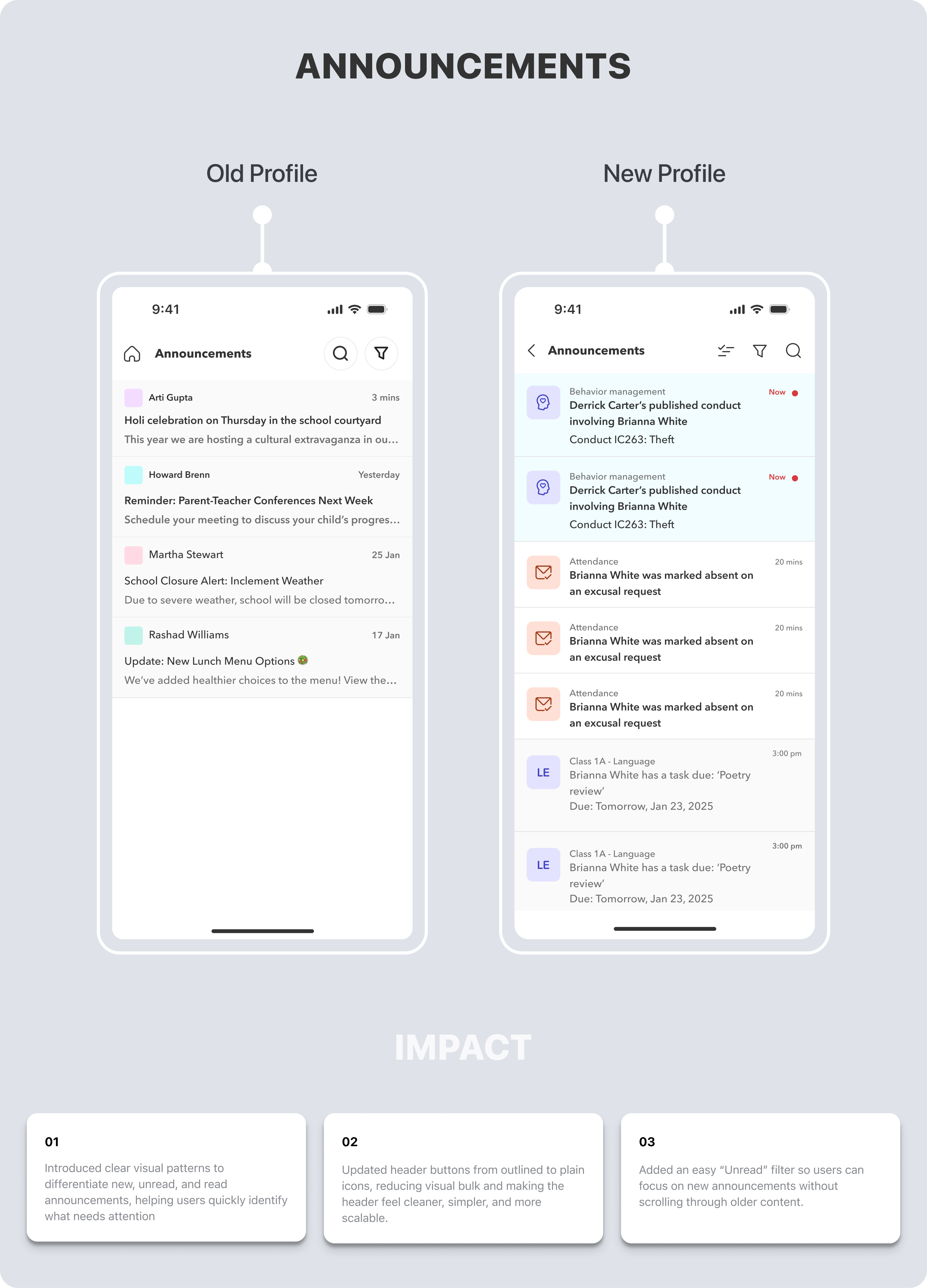 Announcements redesign